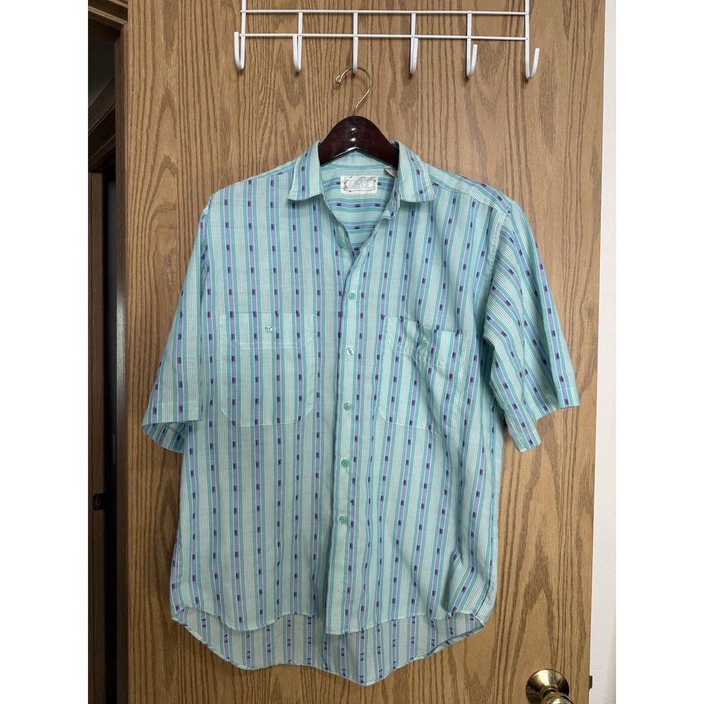 Vintage Levi's Short Sleeve Button Down Shirt Teal Stripe Size M